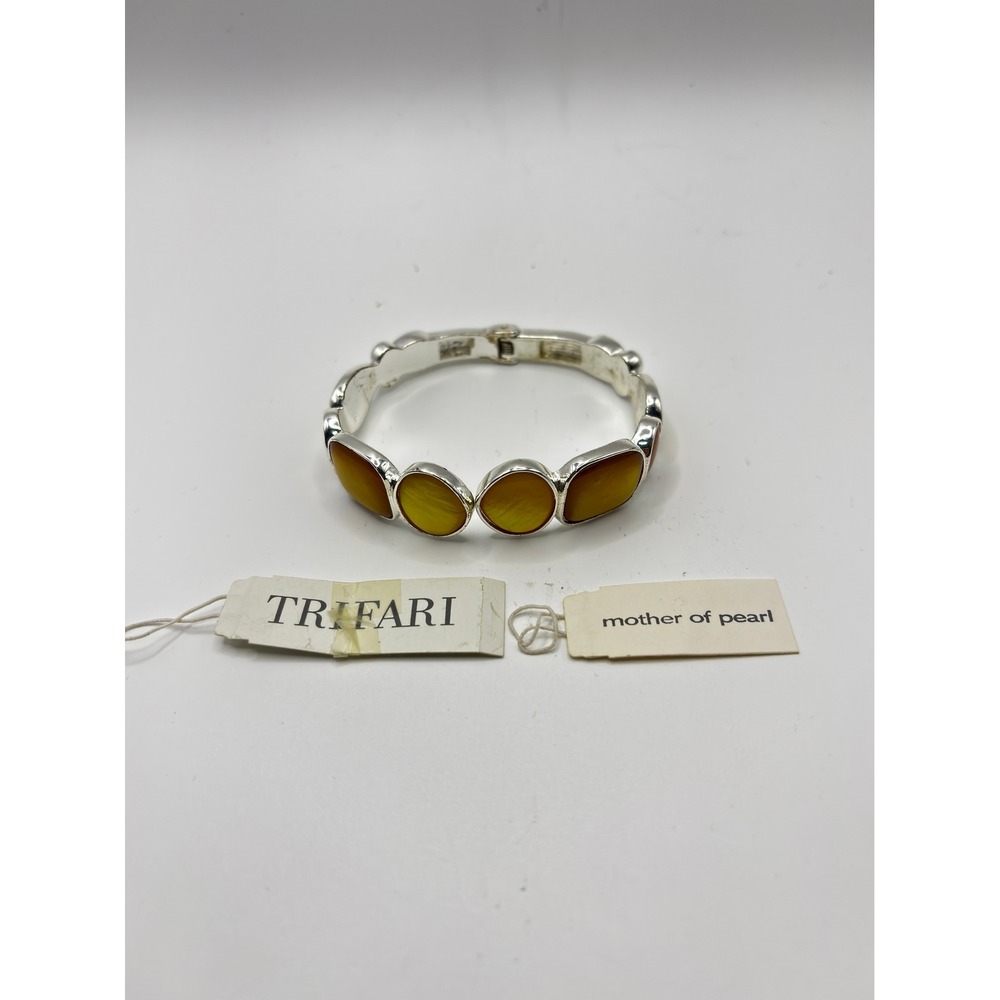 Trifari Bangle Bracelet Womens OS Yellow Silver Tone Mother‎ of Pearl NWT